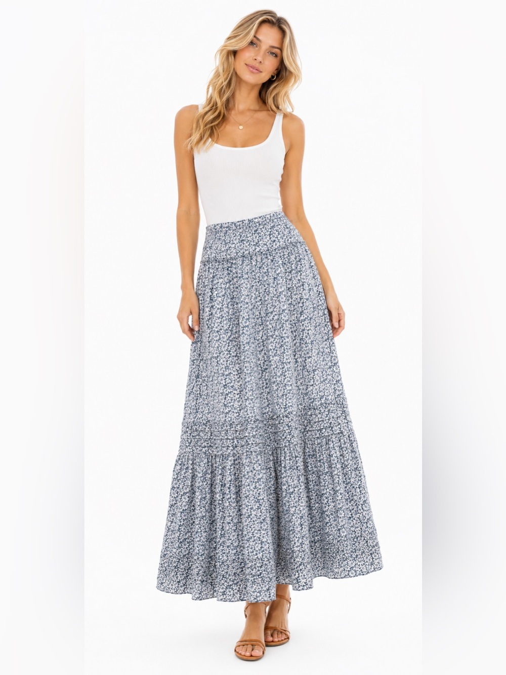 Madewell Blue White Floral Maxi Skirt